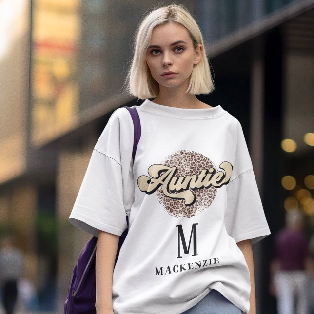 Retro 70:s Monogram och Namn Groovy Auntie Anpassn T Shirt (Skapare uppladdad)