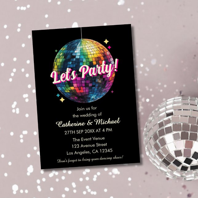 Retro 70:s Party Disco Boll Gnistra Glam Bröllop Inbjudningar (Skapare uppladdad)