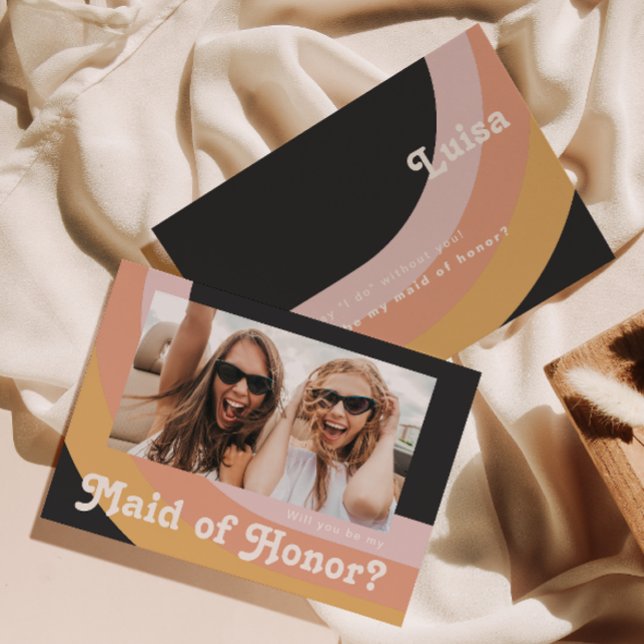 Retro 70:s regnbåge | Mörk Photo Maid of honor Car Inbjudningar (Skapare uppladdad)