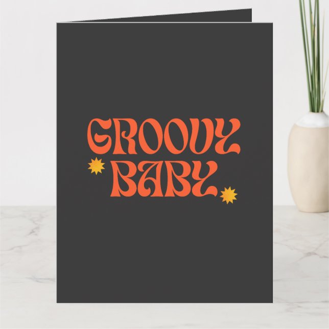 Retro 70:s Senard Orange Black Hippie Groovy Baby Kort (Framsida)