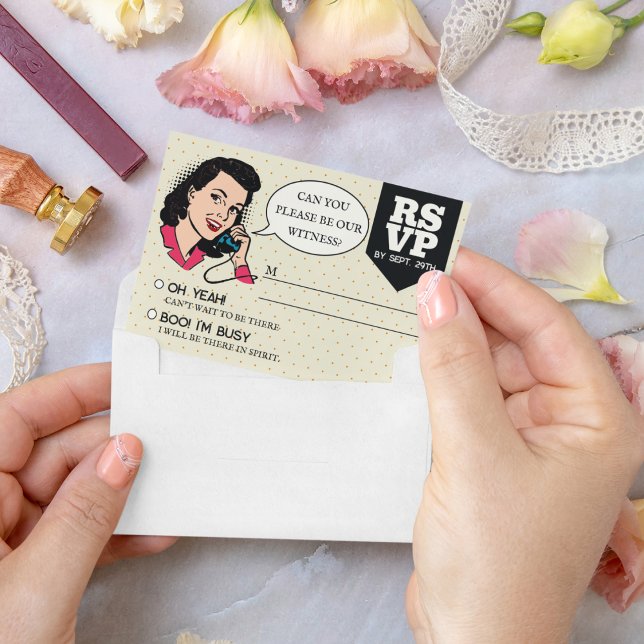 Retro 70:s Tecknad Bok Pop Art Roligt Bröllop OSA Kort (Skapare uppladdad)