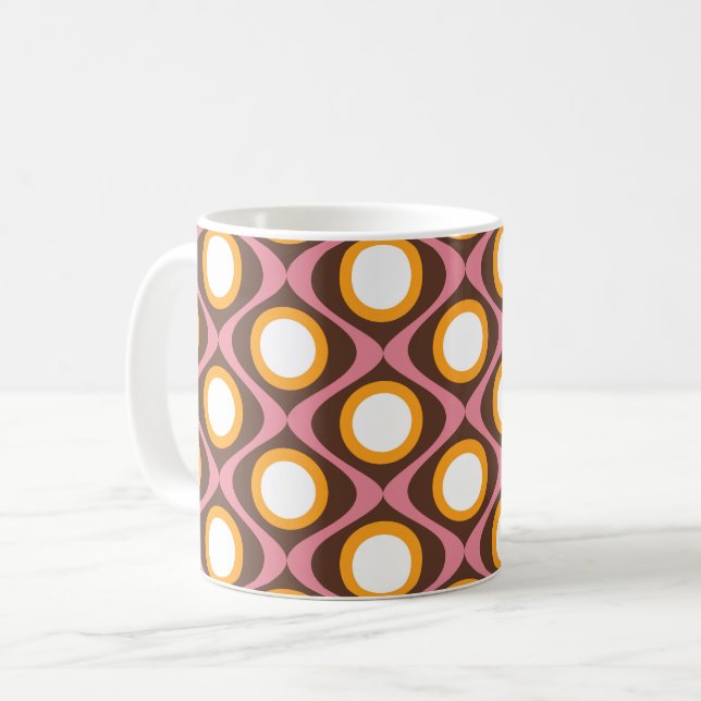 Retro 70-sekunders cirkulär vågigt mönster kaffemugg (Framsida vänster)