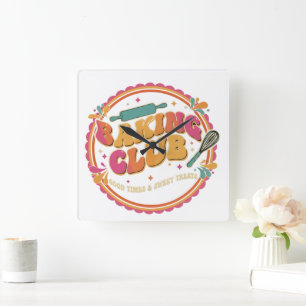 Retro 70-tal "Bakklubb" Groovy söta godsdesign Fyrkantig Klocka