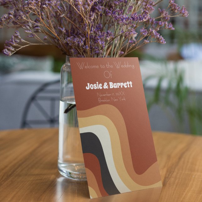 Retro 70-tal Bröllopsprogrammet Bränd Orange i Böh (Skapare uppladdad)