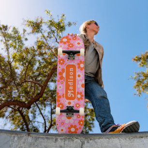 Retro 70-tal Daisy Orange Rosa Namn Mini Skateboard Bräda 18,5 Cm