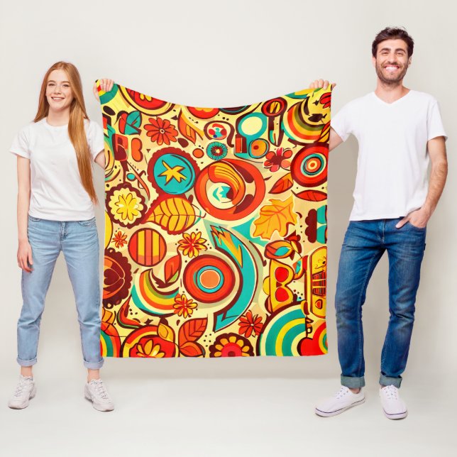 Retro 70-tal Groovy Fall Hösten Inslag Mönster Fleecefilt (På plats)