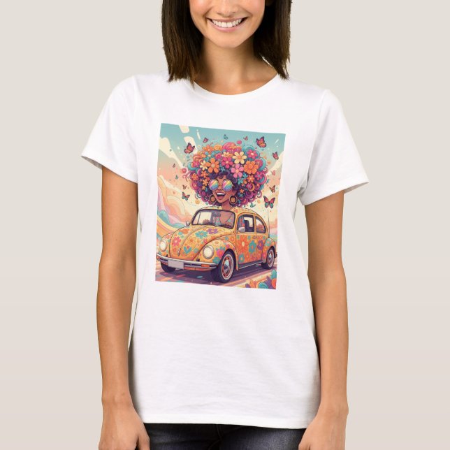 Retro 70-tal Groovy Flower Power T Shirt (Framsida)