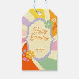 Retro 70-tal Groovy Wave Flower Grattis på födelse Presentetikett