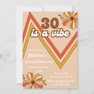 Retro 70-tal Hippie Flower Zigzag 30års födelsedag Inbjudningar