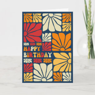 Retro 70-tal Hippie Groovy Flower Blommar Birthday Kort