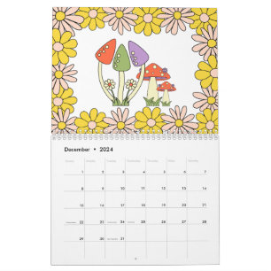Retro 70-tal Hippie Groovy Mushroom & Flower Kalender