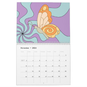 Retro 70-tal Hippie Groovy Wave Butterfly Kalender