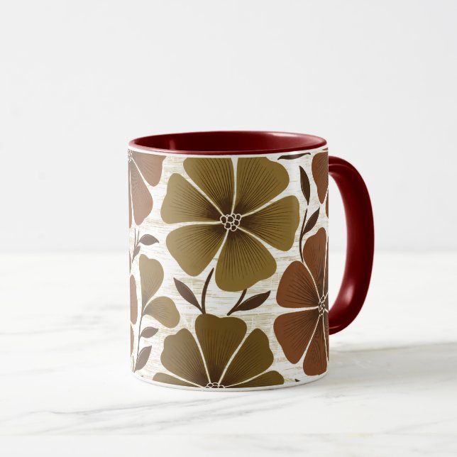 Retro 70-tal Jordnära Blommig Varm Höst Tvåtons Mugg (Framsida höger)