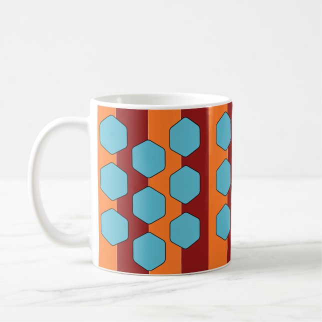 Retro 70-tal Röd Orange Turkos Mönster Kaffemugg (Vänster)
