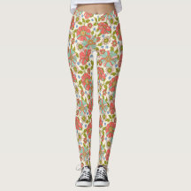 Retro 70-tal Rosa Aqua Blommigt Leggings