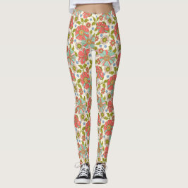 Retro 70-tal Rosa Aqua Blommigt Leggings