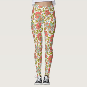 Retro 70-tal Rosa Aqua Blommigt Leggings