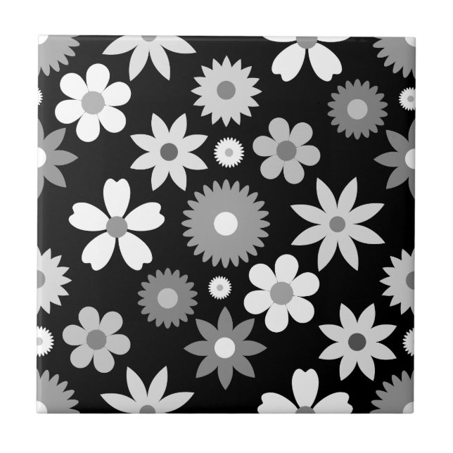 Retro 70-tal Stil Flower Lg Monokrome Mönster Kakelplatta (Framsidan)