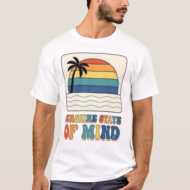 Retro 70-tal "Sunshine State of Mind" Palmträd  T Shirt (Framsida)
