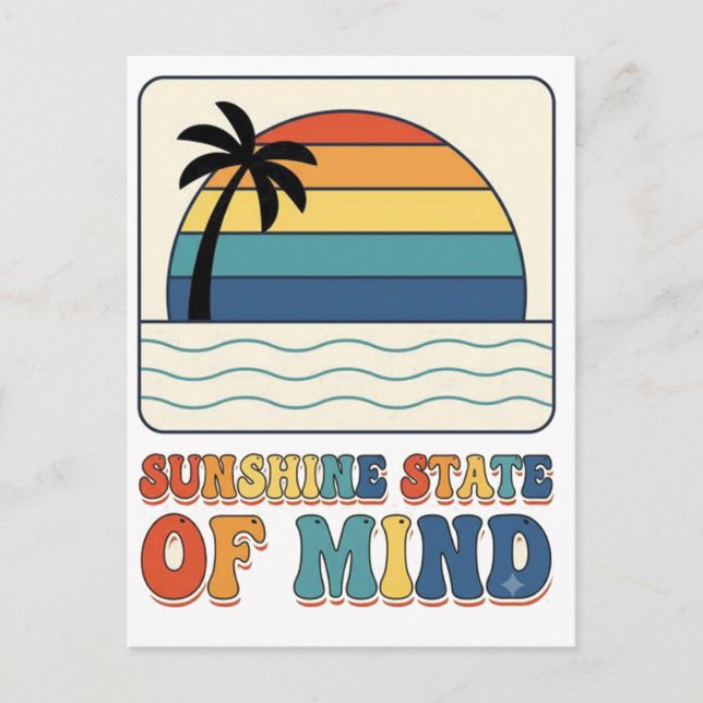 Retro 70-tal "Sunshine State of Mind" Palmträd  Vykort (Framsida)
