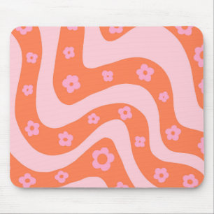 Retro 70-tal Swirl Mönster Rosa och Orange Musmatta