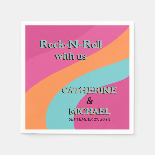 Retro 70-talet Groovy Fuchsia Roligt Bröllop Pappersservett (Framsidan)