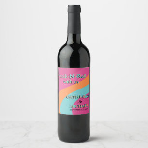 Retro 70-talet Groovy Fuchsia Roligt Bröllop Vinflaska Etikett
