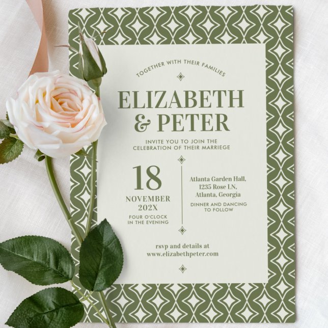 Retro 70-talet Groovy Grönt Bröllop Inbjudningar (Skapare uppladdad)