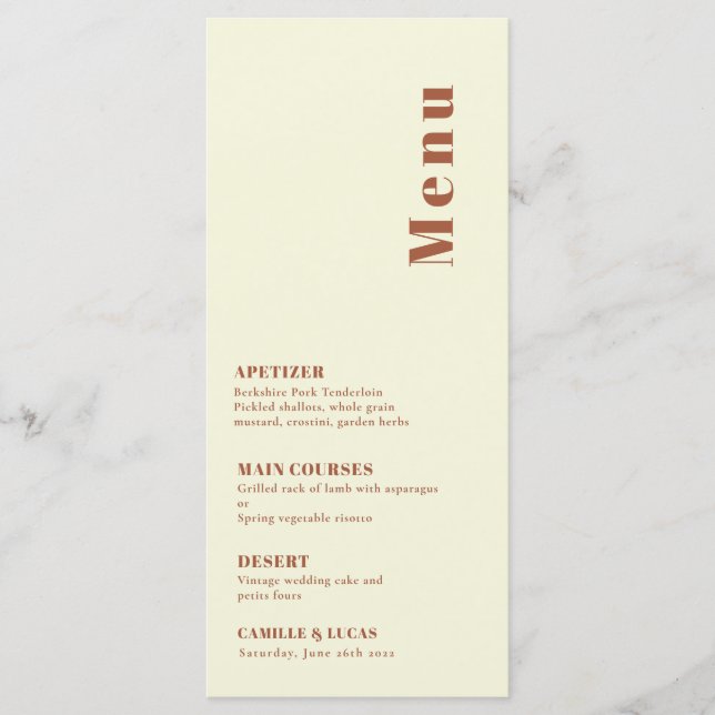 Retro 70-talet inspirerade Orange Bröllop Menu Meny (Framsida)