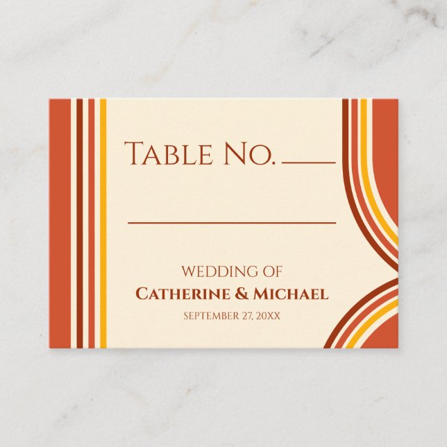 Retro 70-talet Rainbow Groovy Terracotta Orange Br Placeringskort (Framsida)