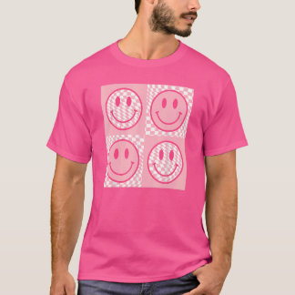 Retro 70-talets 80-tal Lycklig Ansikte Rosa Smile  T Shirt