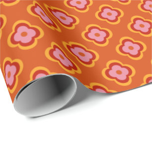 Retro 70-talets blommor mönster - orange och rosa presentpapper