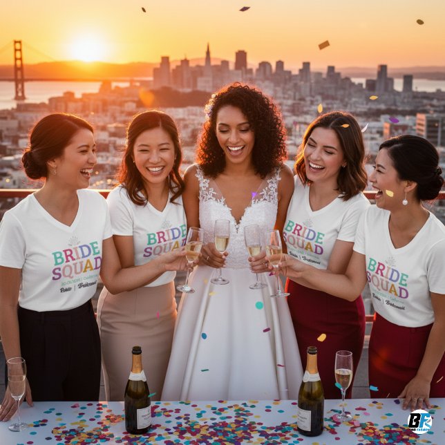 Retro 70-talets Bride Squad Bridesmaid Namn Bachel T Shirt (Skapare uppladdad)