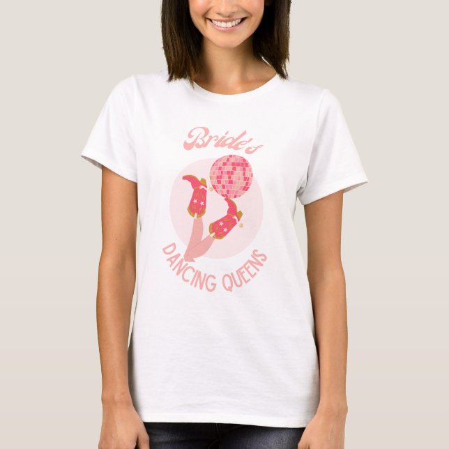 Retro 70-talets Bride's Dancing Queens Bachelorett T Shirt (Framsida)