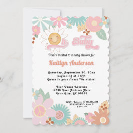 Retro 70-talets Daisy Rosa Peach Girl Oh Baby Show Inbjudningar