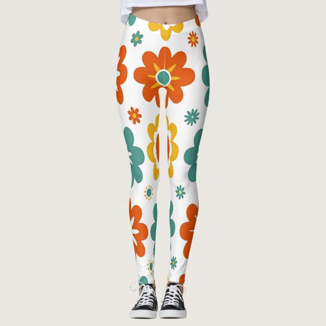 Retro 70-talets geometriska Flower Power Boho Leggings (Framsida)