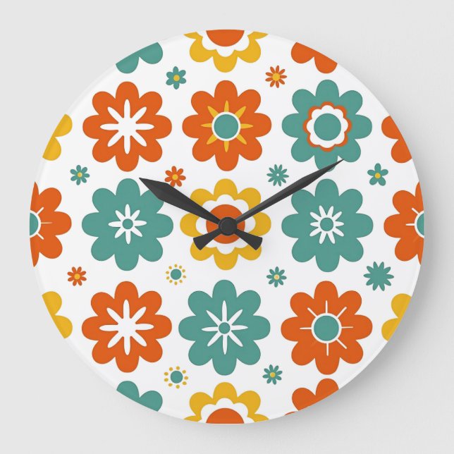 Retro 70-talets geometriska Flower Power Boho Stor Klocka (Framsida)