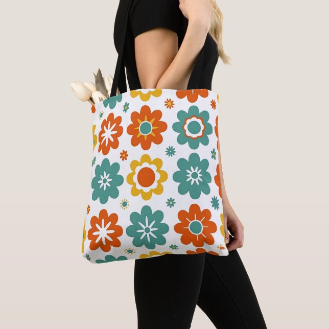 Retro 70-talets geometriska Flower Power Boho Tygkasse (Närbild)