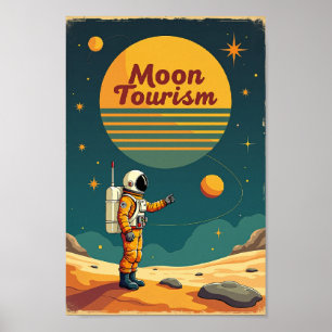 Retro 70-talets Måne Vintage Space Travel Poster