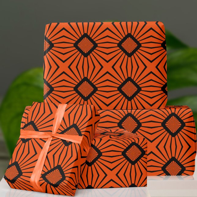 Retro 70-talets Orange och Papper svart radbrytnin Presentpapper (Fun and funky wrapping paper just for you)