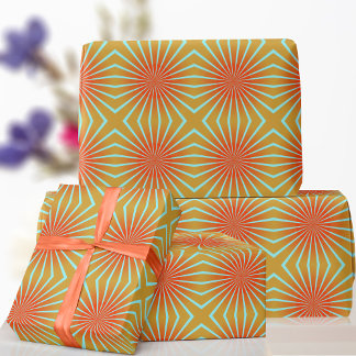 Retro 70-talets Orange Sunburst Wrapping Papper Presentpapper