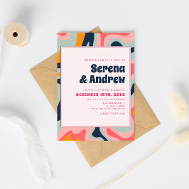 Retro 70-talets Pastel Rosa Groovy-Abstrakt Inbjudningar