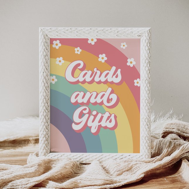 Retro 70-talets regnbåge Daisy Födelsedagskort och Poster (Skapare uppladdad)