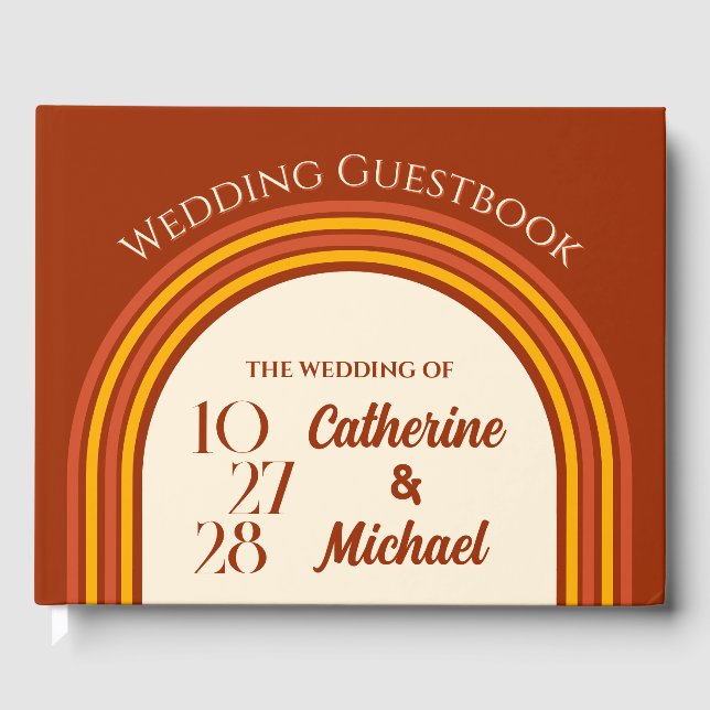 Retro 70-talets regnbåge Groovy Arch-foto Bröllop Gästböcker (Framsida)
