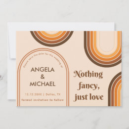 Retro 70-talets regnbåge med minimalistisk brun bå spara datumet