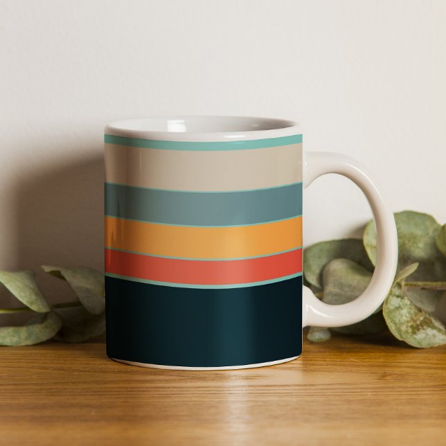 Retro 70-talets rosa Rand i marinblå teal Kaffemugg (Skapare uppladdad)