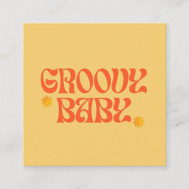 Retro 70-talets senap Orange Hippie Groovy Baby Fyrkantigt Visitkort