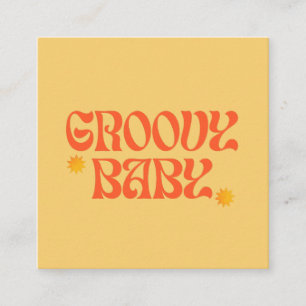 Retro 70-talets senap Orange Hippie Groovy Baby Fyrkantigt Visitkort