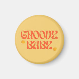 Retro 70-talets senap Orange Hippie Groovy Baby Magnet
