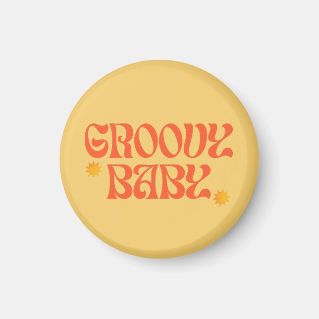 Retro 70-talets senap Orange Hippie Groovy Baby Magnet (Framsidan)